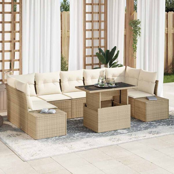 vidaXL Set di divani con cuscino 8 pcs Beige e Crema polyrattan