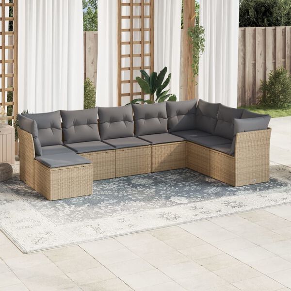 vidaXL Set Divano da Giardino 8 pz con Cuscini Beige in Polyrattan