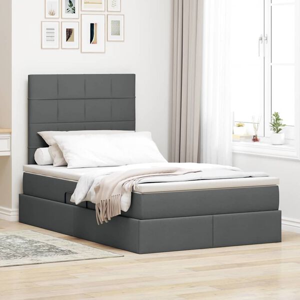 vidaXL Letto con contenitore e materasso Grigio scuro 120 x 190 cm