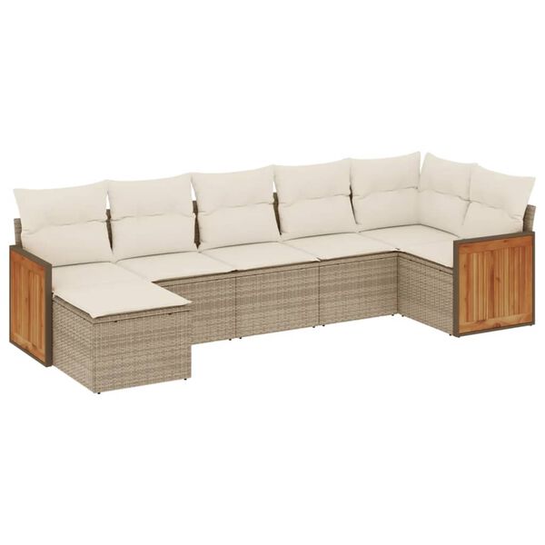 vidaXL Set Divani da Giardino 7 pz con Cuscini Beige in Polyrattan