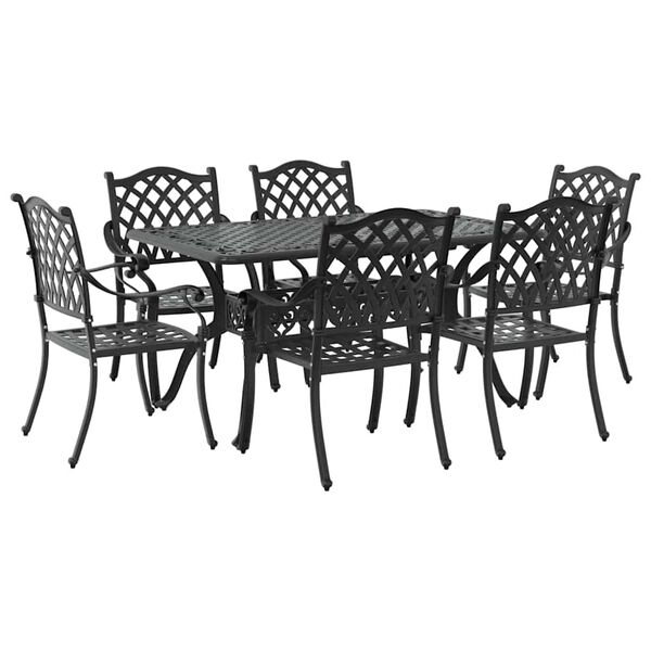 vidaXL Set da Pranzo per Giardino 7 pcs Nero Alluminio