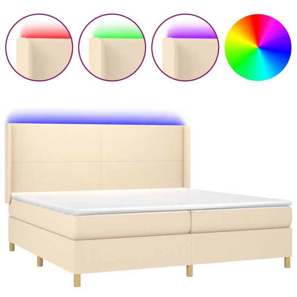 vidaXL Letto a Molle Materasso e LED bianco 200x200cm in Tessuto