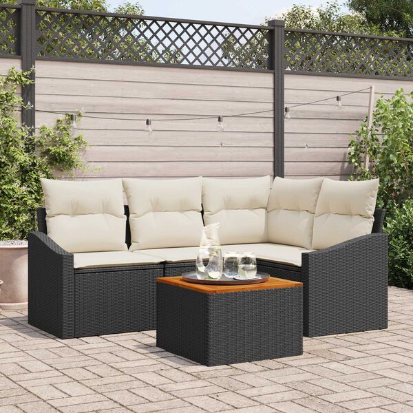 vidaXL Set Divano da Giardino 5 pcs Nero e Crema polyrattan