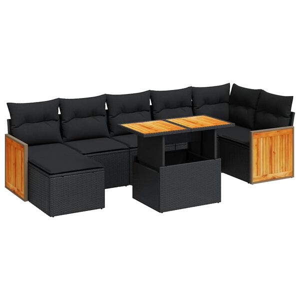 vidaXL Set Divani da Giardino con Cuscini 8 pz Nero Polyrattan Acacia