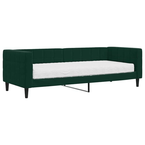 vidaXL Divano Letto con Materasso Verde Scuro 80x200 cm in Velluto