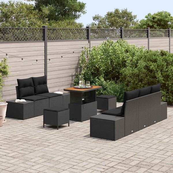 vidaXL Set Divano da Giardino con cuscino 8 pcs Nero polyrattan