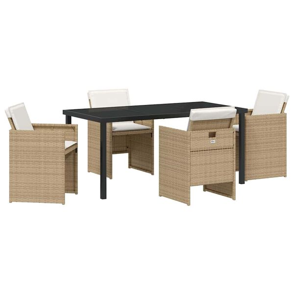 vidaXL Set da Pranzo per Giardino con cuscino 5 pcs Beige polyrattan