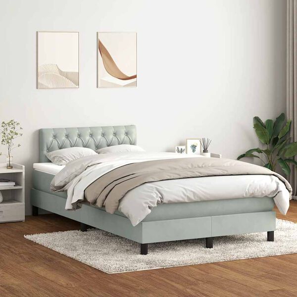 vidaXL Giroletto a Molle con Materasso Grigio Chiaro 120x220cm Velluto