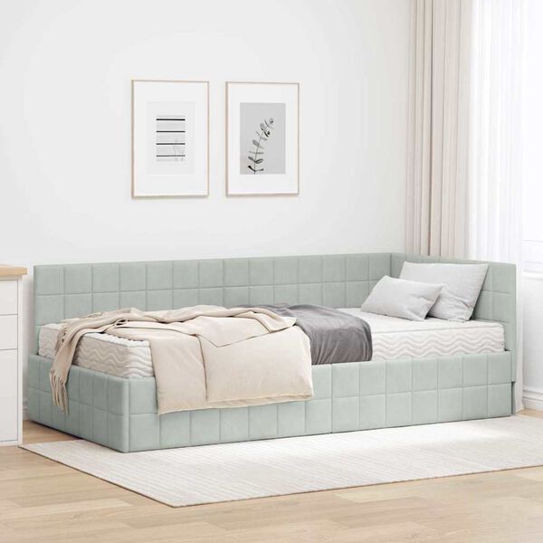 vidaXL Struttura Letto Angolare con Materasso 2 pcs Grigio chiaro