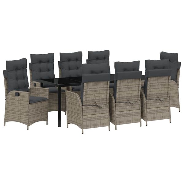 vidaXL Set da Pranzo per Giardino con cuscino 9 pcs Grigio polyrattan