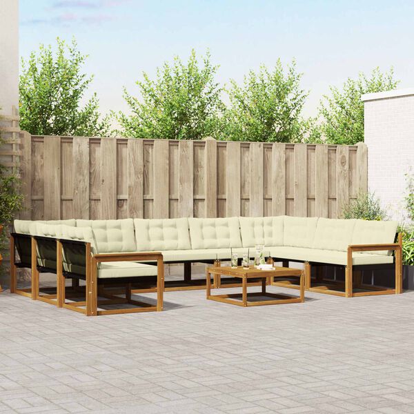 vidaXL Set di divani da esterno con cuscino 10 pcs Naturale e Crema