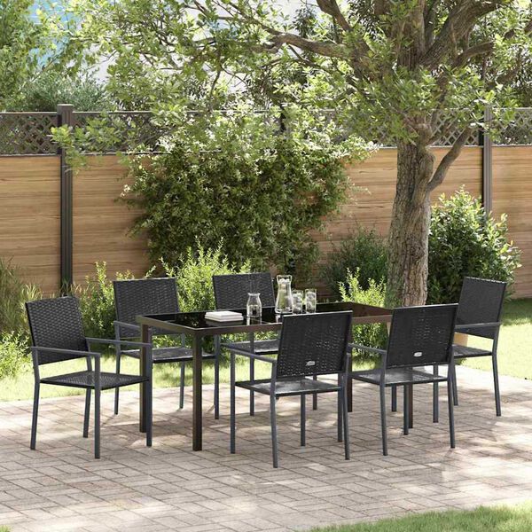 vidaXL Set da Pranzo per Giardino 7 pcs Nero Rattan in PE