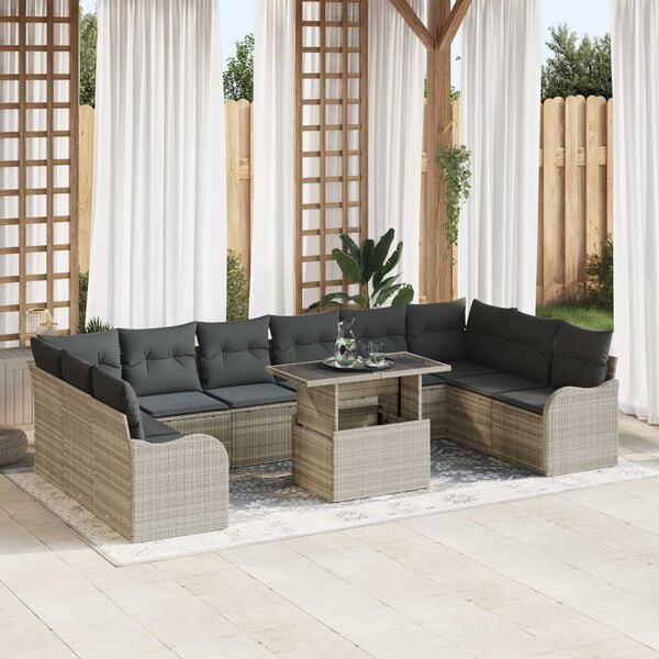 vidaXL Set Divano da Giardino con cuscino 11 pcs Grigio chiaro