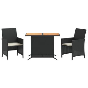vidaXL Set da Bistr&ograve; 3 pz con Cuscini Nero in Polyrattan
