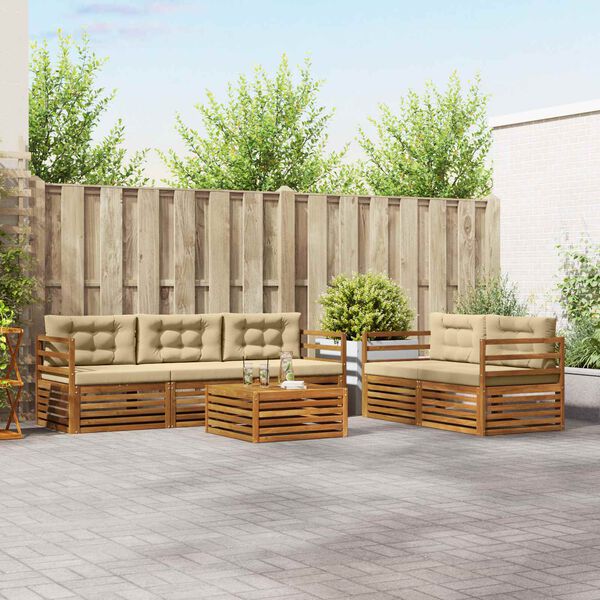 vidaXL Set di divani da esterno con cuscino 6 pcs Naturale e Beige