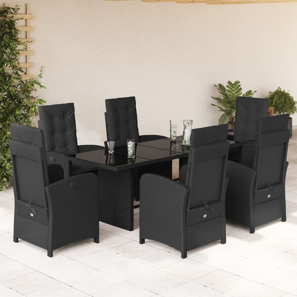 vidaXL Set da Pranzo da Giardino 7 pz Nero con Cuscini in Polyrattan