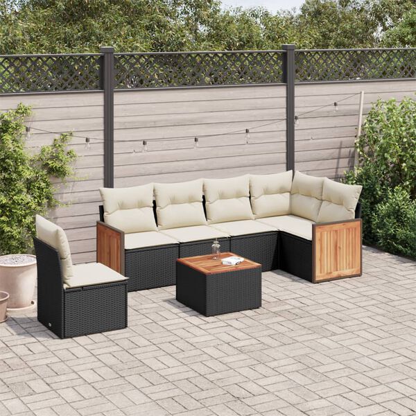 vidaXL Set Divani da Giardino con Cuscini 7pz Nero Polyrattan