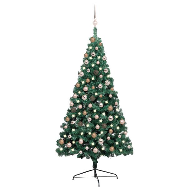 vidaXL Albero di Natale a Metà Preilluminato con Palline Verde 180 cm