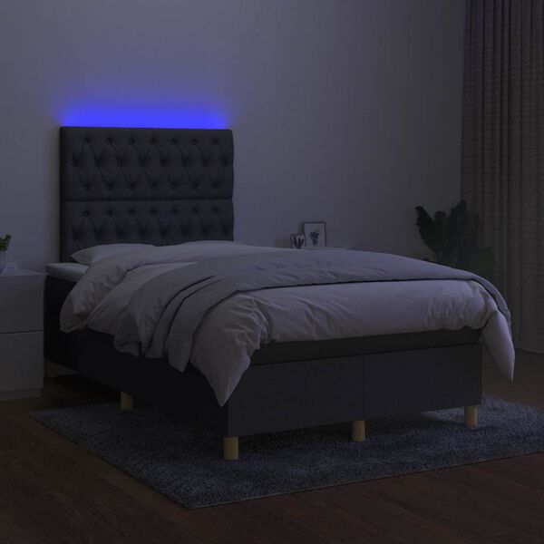 vidaXL Letto a Molle Materasso e LED Grigio Scuro 120x190cm in Tessuto