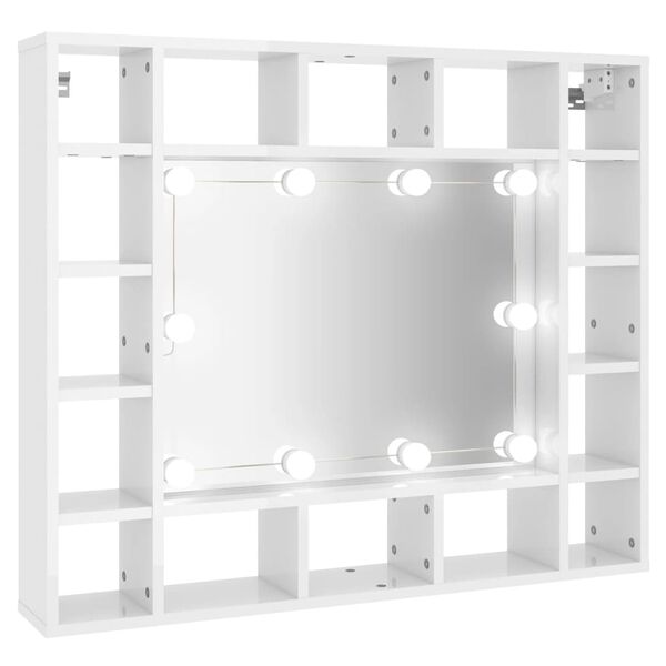 vidaXL Mobile a Specchio con LED Bianco Lucido 91x15x76,5 cm