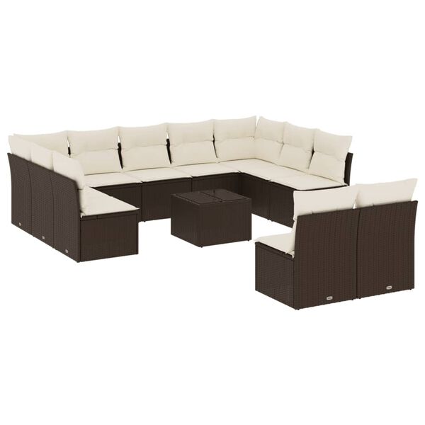 vidaXL Set Divani da Giardino 12 pz con Cuscini Marrone in Polyrattan