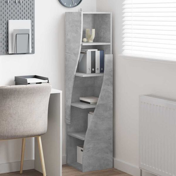 vidaXL Mobile angolare Grigio cemento 32x32x140cm Legno multistrato