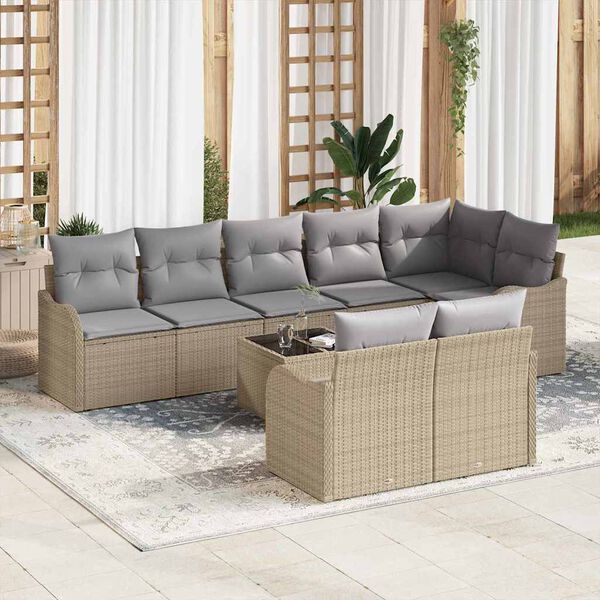vidaXL Set Divano da Giardino 9 pcs beige e grigio chiaro Poly Rattan