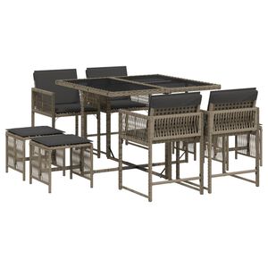 vidaXL Set da Pranzo da Giardino 9 pz con Cuscini in Polyrattan Grigio