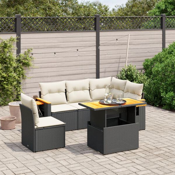 vidaXL Set Divano da Giardino 6 pz con Cuscini Nero in Polyrattan