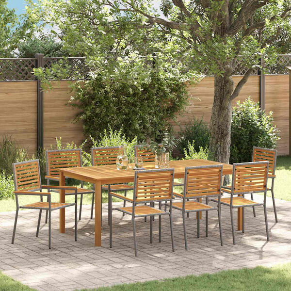 vidaXL Set da Pranzo per Giardino 9 pcs Grigio