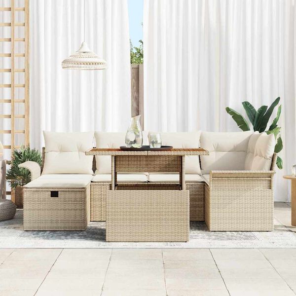 vidaXL Set Divano da Giardino con cuscino 7 pcs Beige Poly Rattan