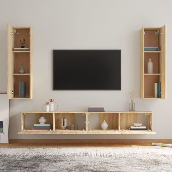 vidaXL Set di Mobili Porta TV 4 pz Rovere Sonoma in Legno Multistrato