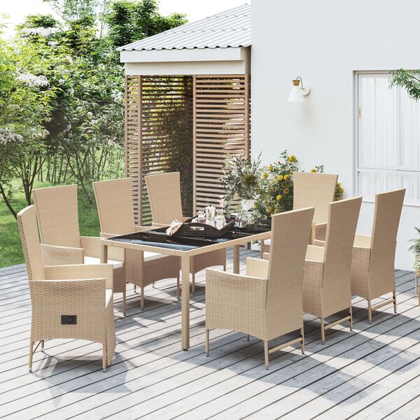 vidaXL Set da Pranzo da Giardino 9 pz con Cuscini Beige in Polyrattan