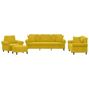 vidaXL Set di Divani 4 pz con Cuscini Giallo in Velluto