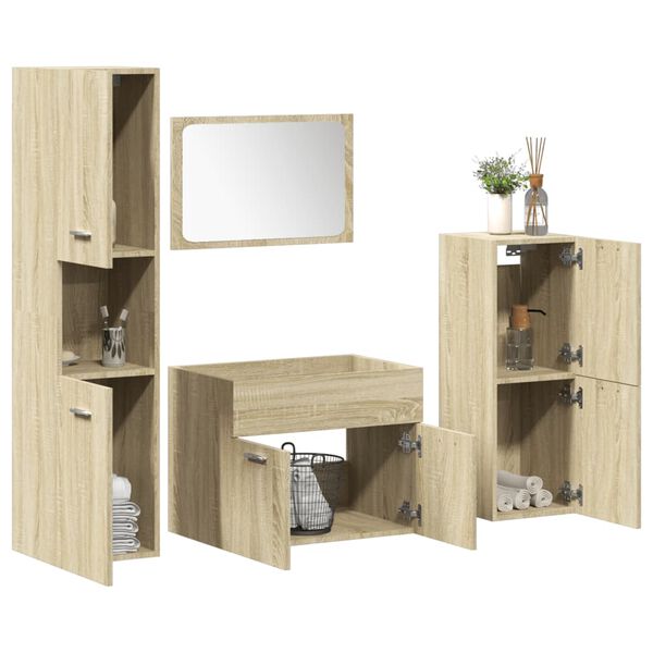 vidaXL Set Mobili da Bagno 4 pz Rovere Sonoma in Legno Multistrato