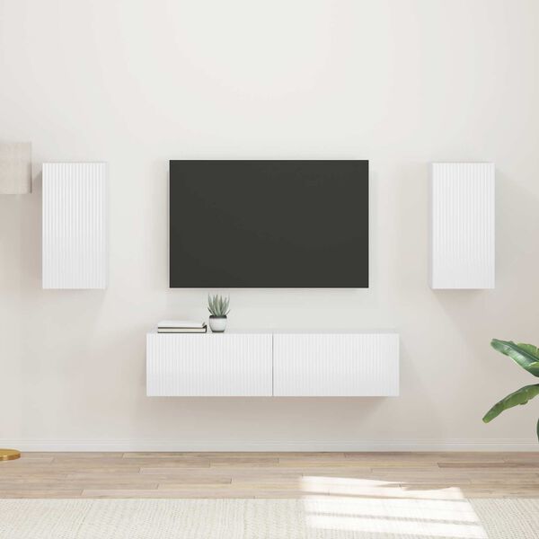vidaXL Set mobile TV 4 pcs Bianco Lucido Legno multistrato