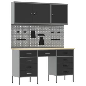 vidaXL Mobile da lavoro con cassetto 8 pz Nero e Grigio