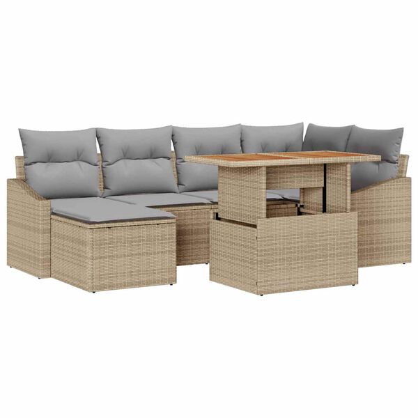 vidaXL Set Divano da Giardino 7 pcs Beige Poly Rattan