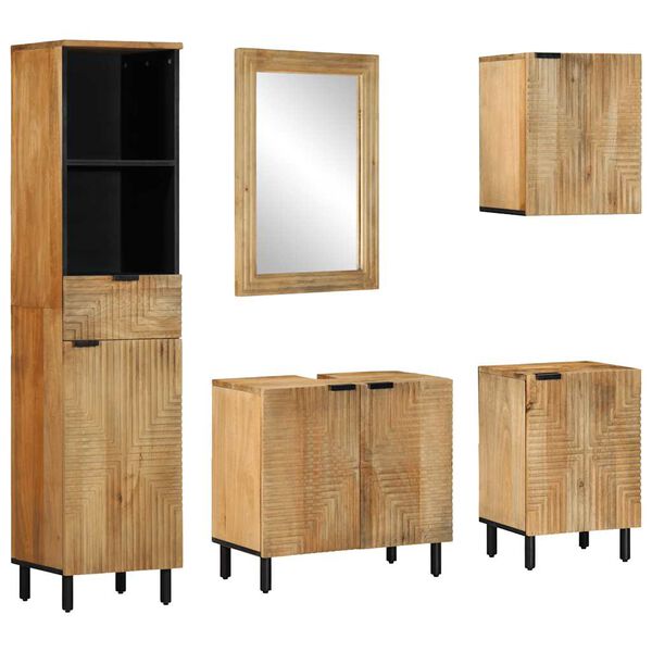 vidaXL Set Mobili da Bagno 5 pz Marrone in Legno Massello di Mango