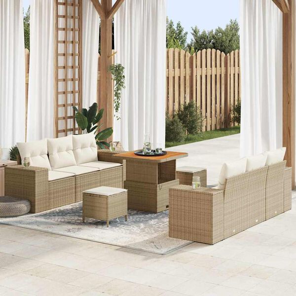 vidaXL Set Divano da Giardino con cuscino 9 pcs Beige Poly Rattan