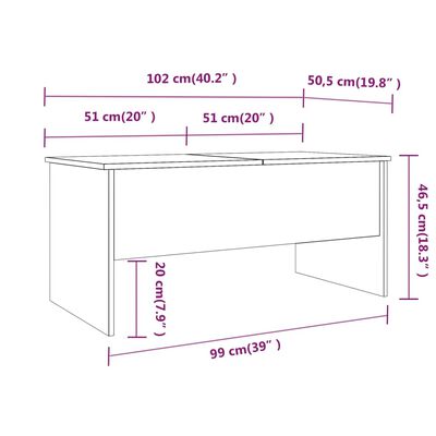 vidaXL Tavolino Grigio Sonoma 102x50,5x46,5 cm in Legno Multistrato