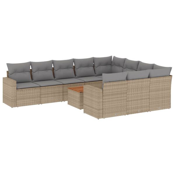 vidaXL Set Divano da Giardino 11 pz con Cuscini Beige Misto Polyrattan