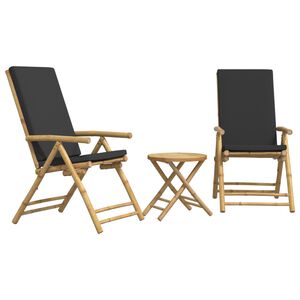 vidaXL Set da Bistrot Pieghevole 3pz con Cuscini Grigio Scuro Bamb&ugrave;