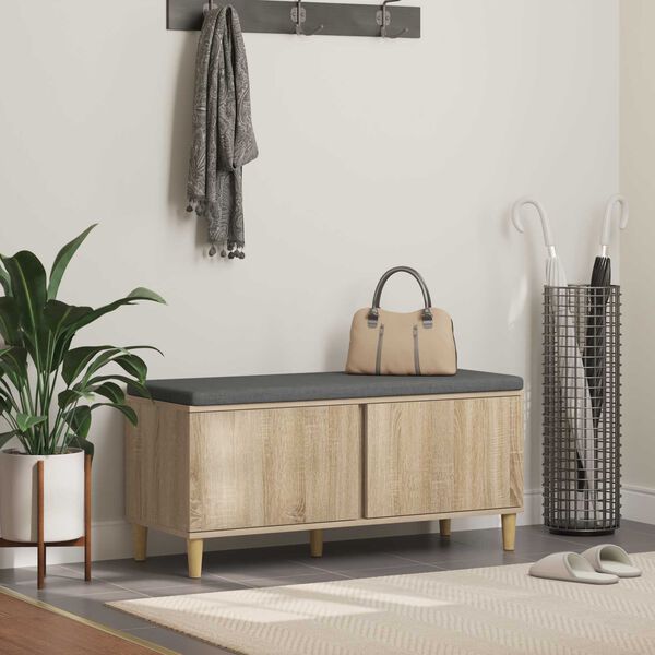 vidaXL Panca per ingresso con cuscino Rovere Sonoma 60 x 38 x 46 cm