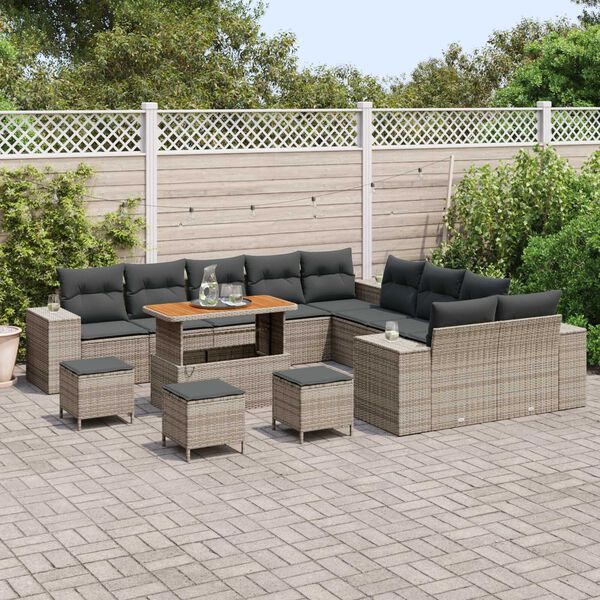 vidaXL Set Divano da Giardino con cuscino 14 pcs Grigio polyrattan