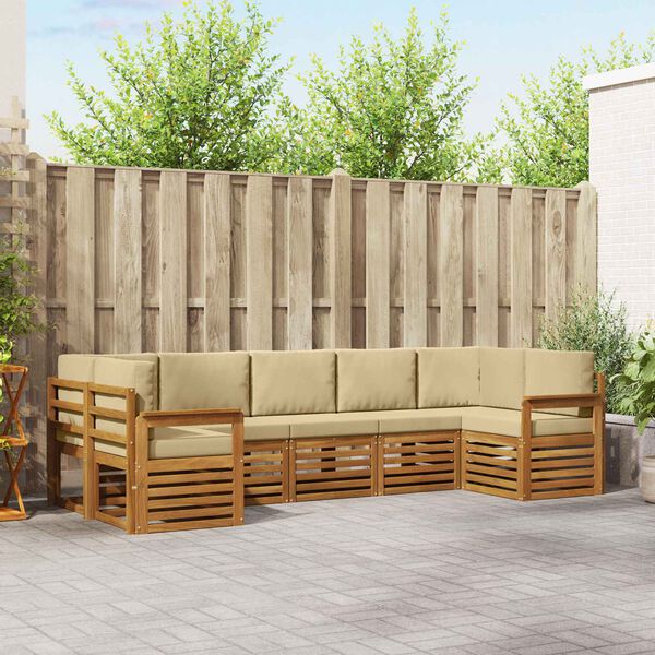 vidaXL Set divani 7 pcs Naturale e Beige Legno di Acacia Massello