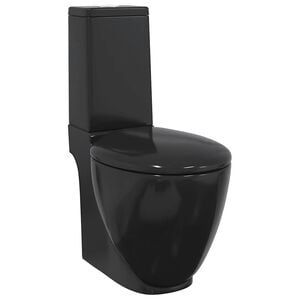 vidaXL Vaso WC in Ceramica da Bagno Rotondo Base con Scarico Nero