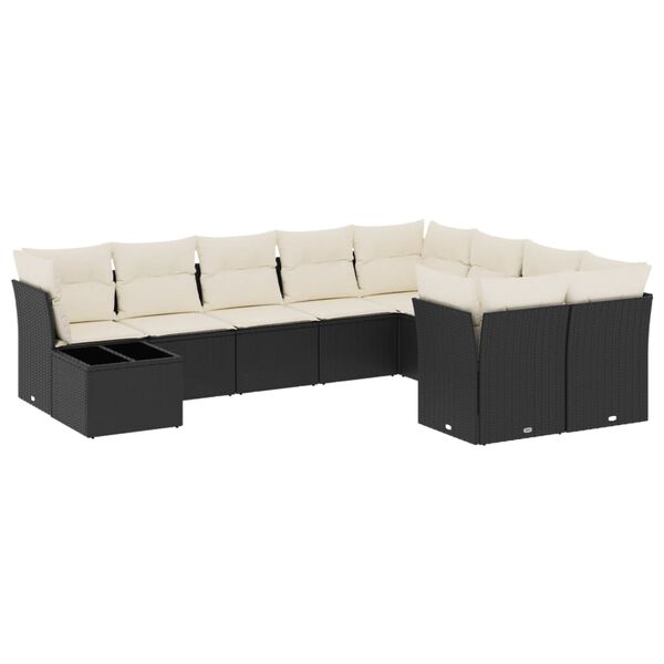 vidaXL Set Divani da Giardino 10pz con Cuscini in Polyrattan Nero