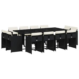 vidaXL Set da Pranzo da Giardino 13pz con Cuscini Nero in Polyrattan