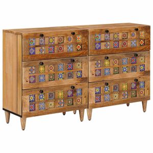 vidaXL Credenza 2 pz 60 x 33 x 75 cm Legno di mango massello Naturale